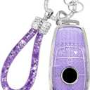 Generic Key Fob Cover for Mercedes Benz A B C E G S CLA CLS GLA GLB GLC GLE GLS Glass Accessories Car Key Protector with Rings with Diamond Keychain (Purple)