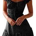 YOBECHO Womens Summer Ruffle Sleeve Sweetheart Neckline Printing Dress Mini Dresses XL