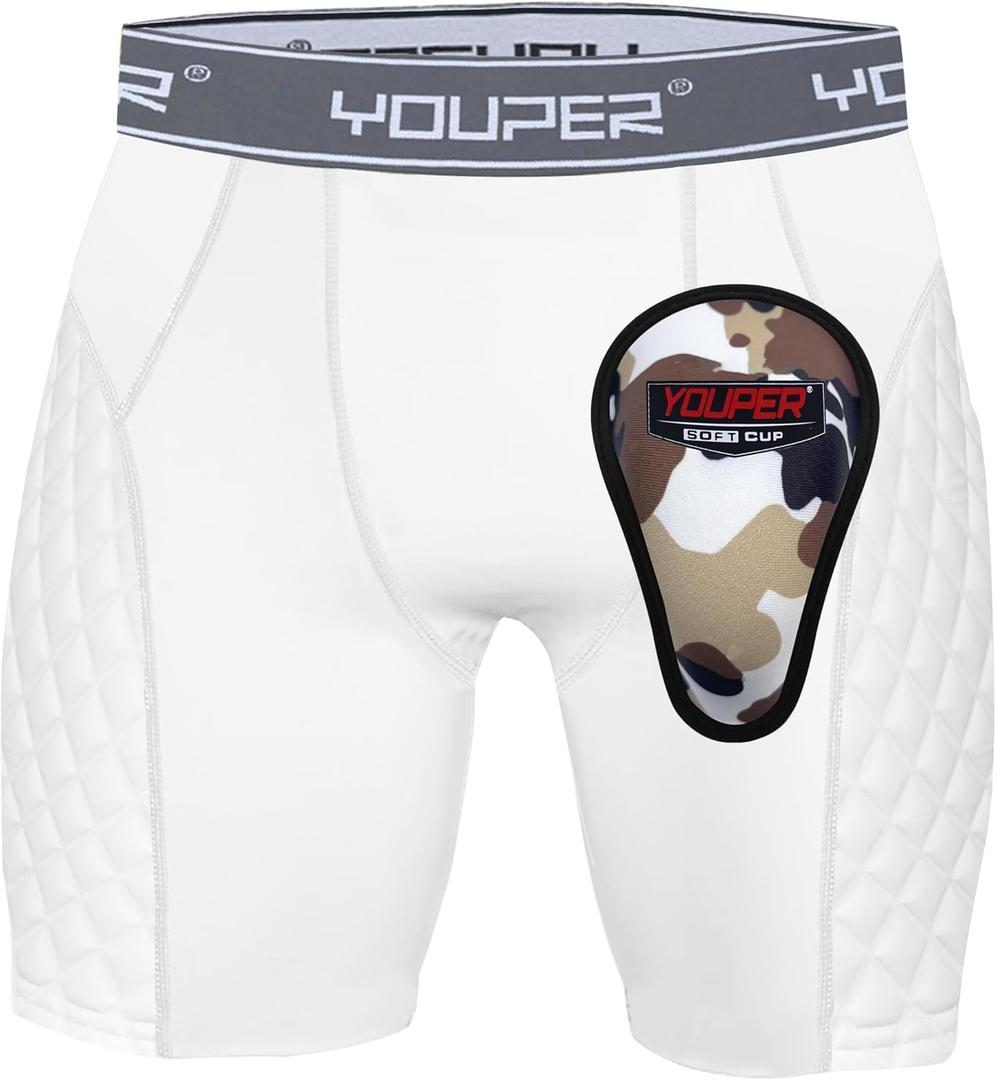 Youper Youth Elite Padded Baseball Sliding Shorts w/ Soft Athletic Cup (White/ Grey, Medium)