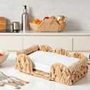Rattan Wicker Napkin Holder Flat 9.5x5.5, Scalloped Napkin Dispenser Guest Towel Holder for Bathroom, Kitchen, Dining, Bar Beverage Accessories and Home Farmhouse&Rustic Decor (Natural)