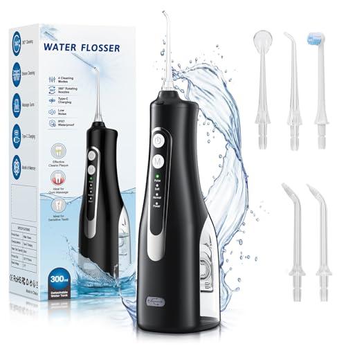 Water Dental Flosser Teeth Pick - 4 Modes Cordless Oral Irrigator - 300ML Portable and Rechargeable IPX7 Waterproof - Water Dental Piks for Cleaning for Home Travel - Oral Dental Care Fsa Hsa