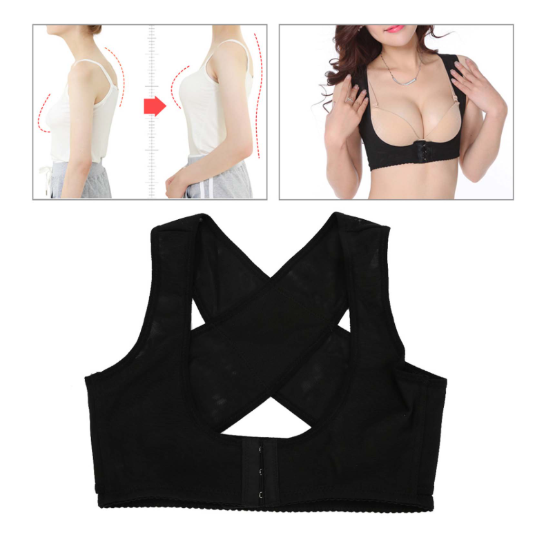 Hunchback Correction Belt Adult Women Breathable Elastic Back Corrector Belt Black M