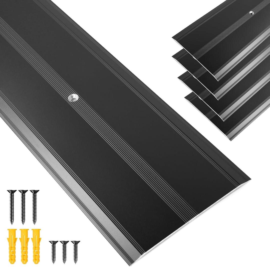 Aluminum Floor Transition Strip Doorways, Black Metal Door Threshold for Joining Floor Gaps, Carpet, Threshold Cover, Floor Tiles, Size 36 x 4 x 0.1 in (Pack of 5)