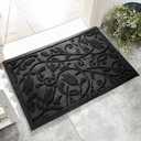 Boho Black Floral Leaves Outdoor Indoor Entrance Doormats, Absorbent Durable Heavy Duty Welcome Front Door Mat,Thick Natural Rubber Back,Easy Clean Entryway Mat 17x30 Inch, Low Profile