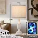 TOBUSA 22 Farmhouse Table Lamps Set of 2, White Rustic Vintage Table Lamps for Living Room Bedroom, Antique Bedside Desk Lamps with Linen Shade, Traditional Resin Nightstand Lamp Sets for End Table