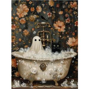 2 x Yeaqee Halloween Ghost Diamond Painting Kits for Adults and Beginners DIY 5D Full Round Drill Halloween Ghost Flower Diamond Art Kit, Painting Gem Art and Crafts Home Wall Decor, 12 x 16 Inch