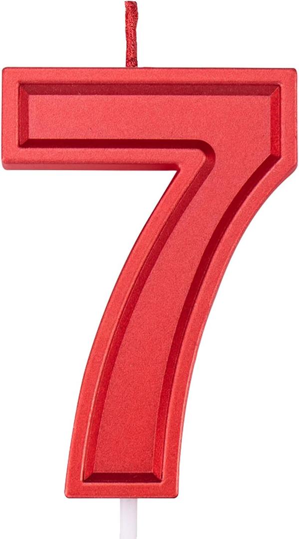 2.75in Large Size Happy Birthday Metallic Red 7 Candles,Happy Birthday Cake Cupcake Toppers Decoration and Celebrating for Adults/Kids Party Baking (2.75in Metallic Red Number 7)