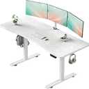 Veken 63 x 28 Inch Electric Standing Desk, Sit to Stand Up, Work Home Office Computer Table for Study, Walking Pad, Writing, and Games, Wooden Desktop Desks, White
