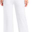 Women's Capri Pants with Pockets High Waist Yoga Pants Wide Leg Workout Crop Summer Pants for Casual, Travel, Exercise(White, XL)