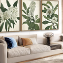 Large Framed Canvas Wall Art - Natural Float Framed White Flowers Green Leaves Pictures Decor Simple Botanical Plants Artwork for Living Room Bedroom Kitchen Home Office Decoration 48" X 24" Set of 3