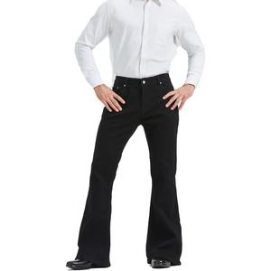 Men's Relaxed Vintage 60s 70s Bell Bottom Stretch Fit Classic Comfort Flared Flares Retro Leg Disco Denim Jeans Pants (Medium, Black)