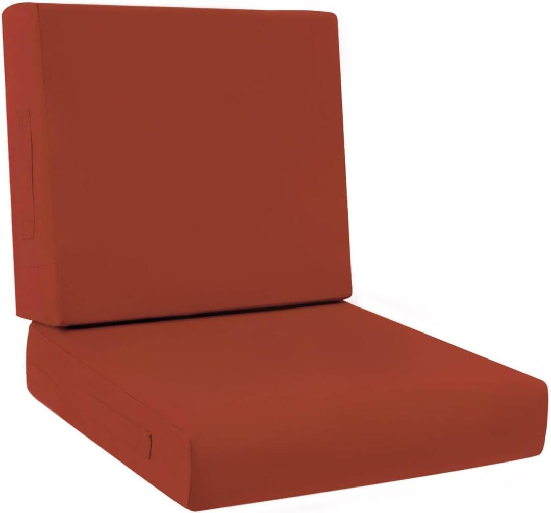 HEBE Outdoor Chair Cushions Set 24 x 24 Inch Waterproof Deep Seat Patio Cushion for Patio Furniture with Fade Resistant, Removable Cover & Handle for Sofa Couch, Wine Red