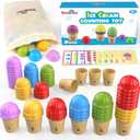 Ice Cream Color Sorting Toys for Toddlers, Montessori Counting Pretend Play Toys - 76 Pieces, Early Math Manipulatives Learning Toys with 10 Educational Number Cards for Preschool Kids (Number)
