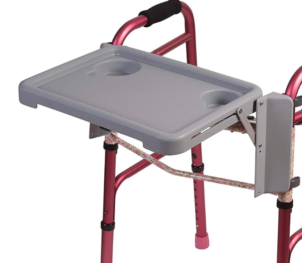 DMI Walker Tray, Rollator Tray, Mobility and Walker Accessory Tray Table Fits Most Standard Walkers, Folding with Two Cup Holders and Tool Free Assembly, 16 x 11.8 inch