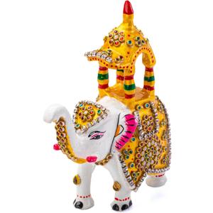 Minakari Traditional Indian Festive Dcor Statue Sculpture Figurine Decoration for Home Office Party and Gifting (White Elephant with Howdah)