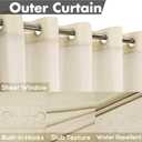 No Hook Slub Textured Shower Curtain with Snap-in PEVA Liner Set - 71" x 74"(72"), Hotel Style Beige Shower Curtain with See Through Top Window, Machine Washable & Water Repellent, Linen, 71x74
