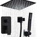 10 Inch Shower Faucet Set Ceiling Mount, High Pressure Rainfall Shower System, Square Rain Shower Spray Combo Luxury Shower Fixtures Matte Black
