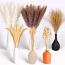 100 Pcs Natural Dried Pampas Grass Decor, 17" Pompas Floral-30 Reed Grass-15 White Pampas grass-15 Brown Pampas Grass-20 Bunny Tails-10 Millet -10 Wheat Stalks,Suitable for Vase-Wall Decor-Fall Decor