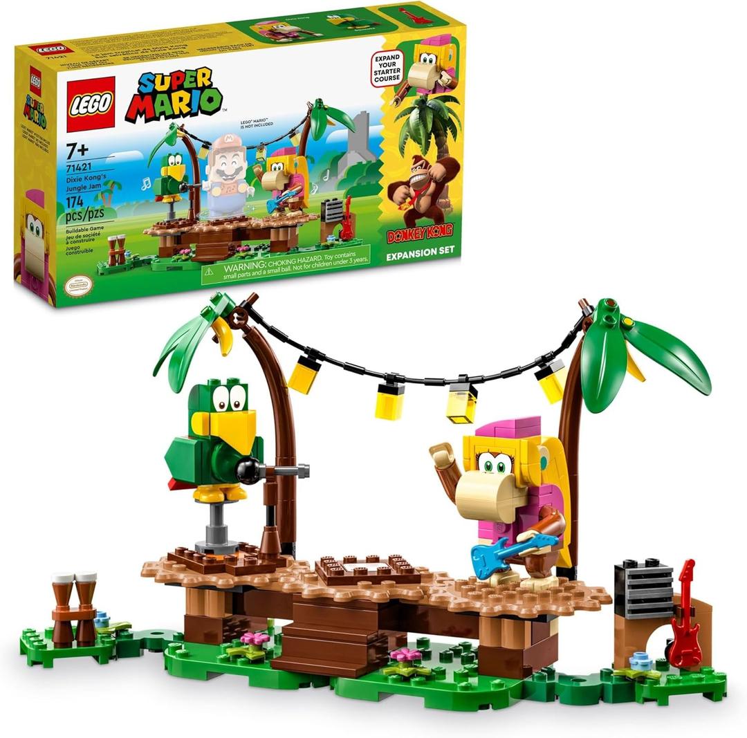 LEGO Super Mario Dixie Kongs Jungle Jam Expansion Set 71421, Super Mario Gift Set for Boys and Girls Ages 7-9, Buildable Toy Game Featuring 2 Brick Built Super Mario Figures with Musical Accessories
