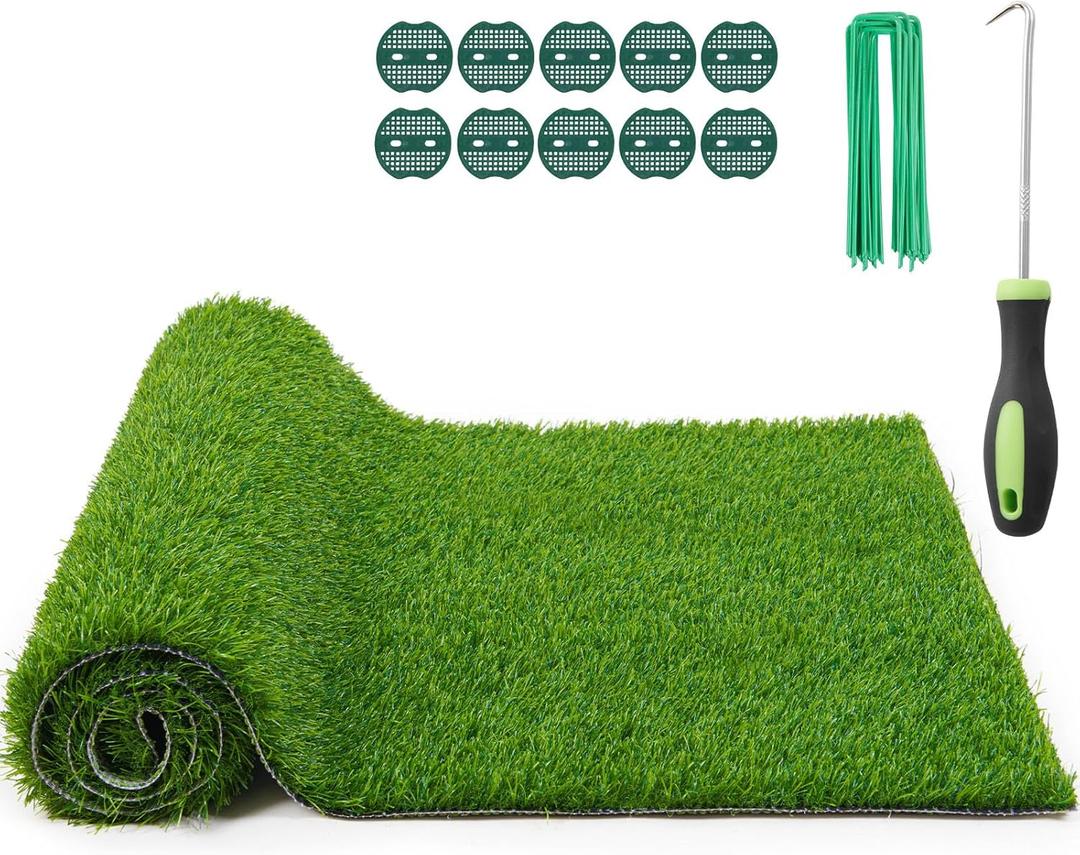Realistic Artificial Grass Turf Indoor Outdoor: Fake Grass Turf with Drainage Holes, Pet-Friendly Dog Grass Mat, Perfect for Garden Lawn Balcony Patio Backyard Landscape Decoration, 3.2FT x6.5FT