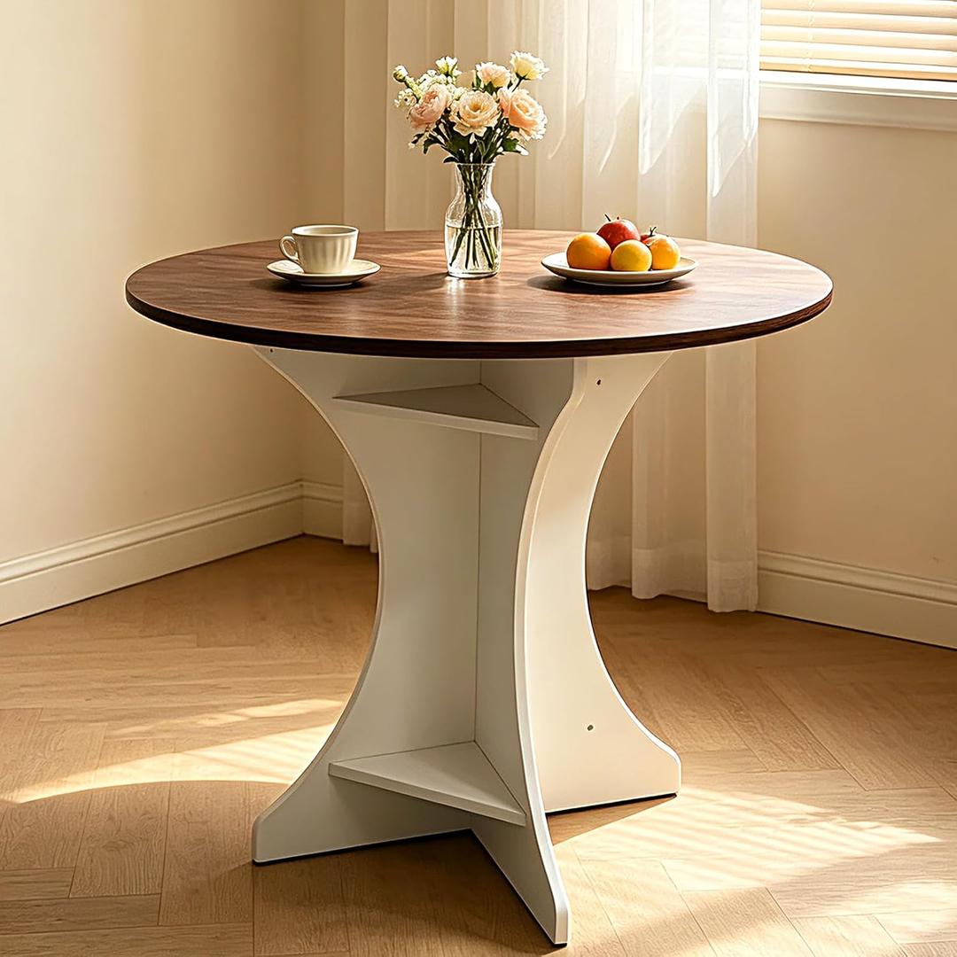 40" Modern Round Dining Table Circle Farmhouse Kitchen Table for 2-4 People Small Space Dining Room Table with Amber Top & Pedestal Base for Dining Room/Kitchen/Living Room
