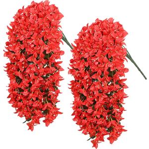 2Pcs Artificial Flowers for Outdoors - Red Realistic Faux Silk Bougainvillea Flowers, Fake Hanging Plants for Porch Patio Balcony Decoration