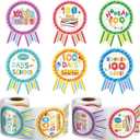 Sumind 204 Pcs 100 Days of School Teacher Reward Stickers Colorful Roll Ribbon Badge Sticker 100 Days Smarter Hooray 100th Motivational Tags for Kids Kindergarten School Party Decoration