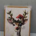 InSimSea Christmas Decor Framed Wall Art, Elk wearing a Santa hat Canvas Painting, elegant Holiday decor Unique Christmas Gifts For Table Wall Farmhouse Mantel Home Office 16L x 12W