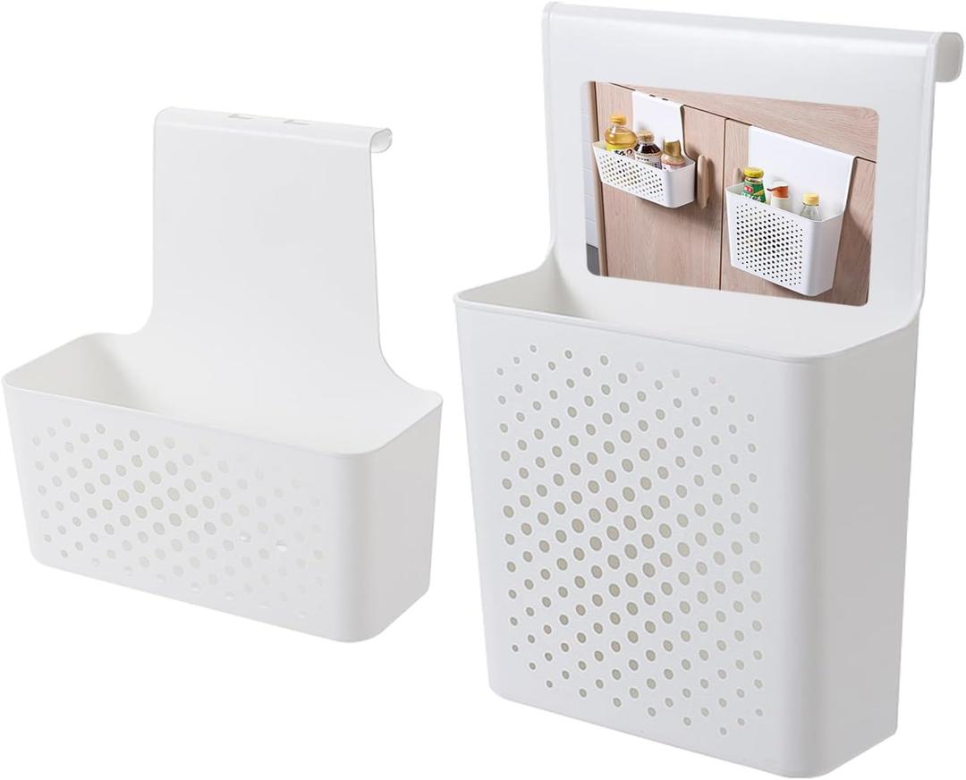 Kitchen cabinet door storage basket, no punching hook bracket hanging basket, 2 pack