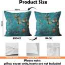 Teal Chinoiserie Floral Bird Pillow Covers 18x18, Cottagecore Room Decor, Rustic Farmhouse Flower Bird Decorative Throw Pillow Covers Pillowcases for Living Room Home Bedroom