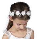 Needzo White Flower Hair Vine, Bridal, Wedding, First Communion Headpiece, Accessories for Girls and Women, One Size