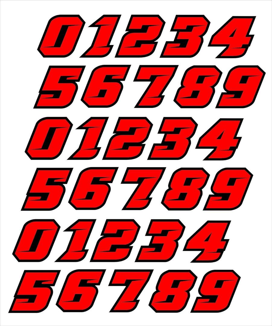 Thick 10 mil Custom Colors Baseball Hockey Football Lacrosse Softball Helmet Two Color Black Red Number Sticker Decal Set 1.25 in tall 3 sets