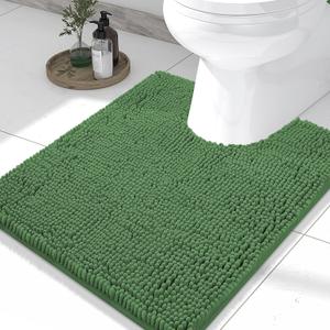 Smiry Luxury Chenille Toilet Rugs U-Shaped 24x20, Soft Absorbent Non-Slip Contour Bathroom Rugs for Toilet, Machine Washable Contoured Bath Mats, Olive Green