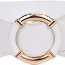 Beltox Women Elastic Belt Dress Stretchy Wide Waist Vintage Thick Cinch PU Leather (L-XXL (35-47 inch stretch range), Khaki and White 2pcs)