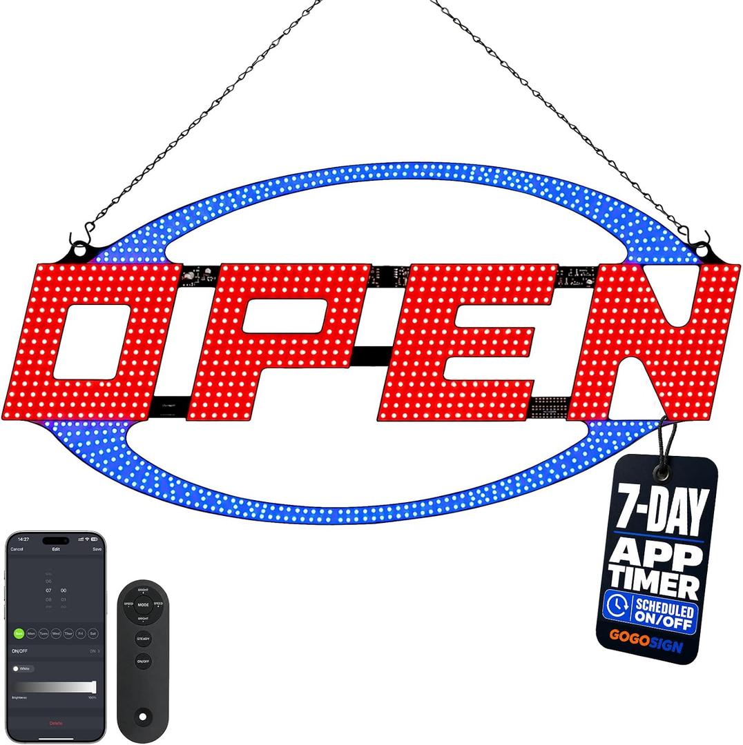 Bright LED Open Sign for Business With Remote Control And Timer, 33" X 16"