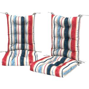 Set of 2 Rocking Chair Cushions for Outdoor/Indoor Use,Water Resisitant Tufted High Back Chair Pads for Patio,Porch,Balcony Rocker and Adirondack Furniture - Stripe Red Blue