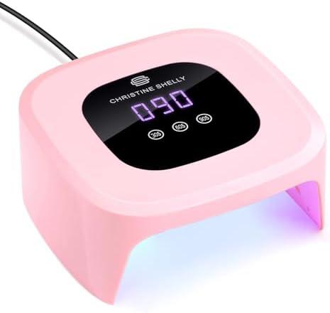 CHRISTINE SHELLY UV Nail Lamp Fast Curing for Gel Nails, 48W Plug-in Nail Dryer Sparkly UV Gel Nail Light Home Use DIY Auto Sensor 3 Timer Settings LCD Touch Screen Pink