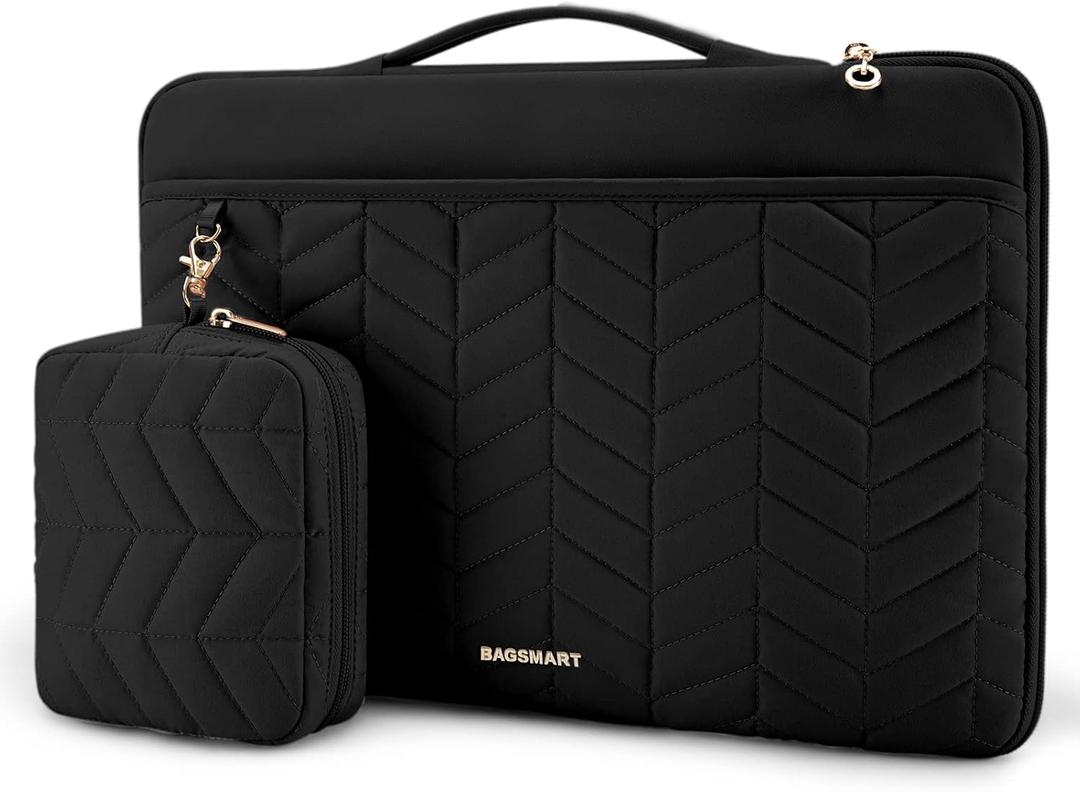 BAGSMART Laptop Case with Handle, Puffy Padded Laptop Bag Sleeve for Women, Portable MacBook Air/Pro Computer Case, 15-16 inch, Black