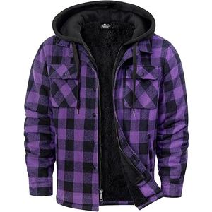 ZITY Mens Sherpa Flannel Shirt Jacket Plaid Fleece Lined Hoodie Full Zip Long Sleeve Winter Warm Coat for Men, Large