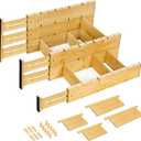 6PCS Bamboo Drawer Dividers with Inserts, Expandable Kitchen Utensil Drawer Organizers,Adjustable drawer organizer for deep drawers Dresser Closet Underwear Storage Bedroom Bathroom Drawers(16.6"-22")