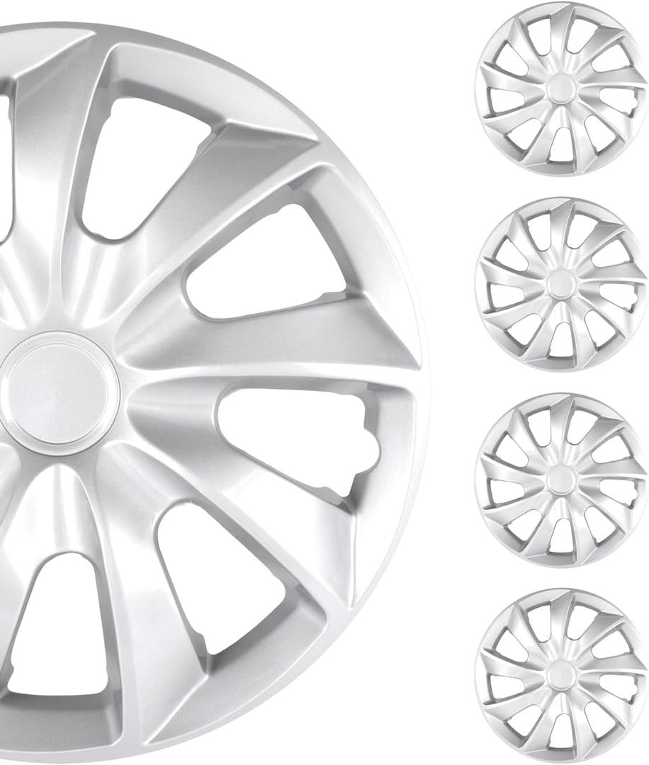 SCITOO Premium 15 Inch Hubcaps Set of 4 Wheel Rim Cover OEM Style Easy Snap On Car Truck SUV Hub Cap Replacement for Dodge,for Ford,for Honda,for Mazda,for Kia,for Hyundai,for Mitsubishi,etc. (silver)