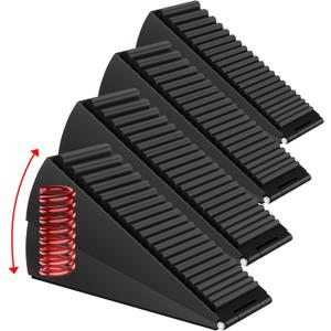 4 Pack Adjustable Spring Door Stoppers Heavy Duty, 3 Inches High Tall Large Metal Door Wedge Stopper, Strongest Rubber Doorstop for Bottom of Doors, Stainless Steel Doorstop for Any Heavy Doors (Black)
