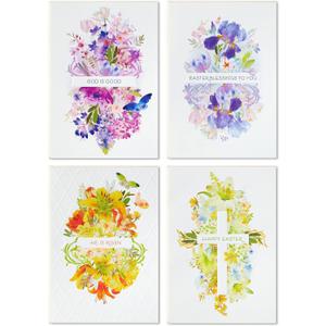 Hallmark Religious Easter Cards Assortment, Painted Flowers (16 Vintage Easter Cards with Envelopes)