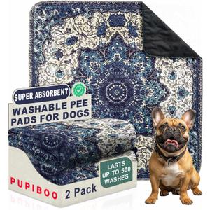 PUPIBOO Washable Pee Pads for Dogs & Cats 54x 54 Super Absorbent Reusable Puppy Training Pads - 100% Waterproof, Leak-Proof, Non-Slip Pet Pads for Housebreaking, Whelping & Indoor Floor Protection (54 x 54 Inch (Pack of 2), Blue Medallion)