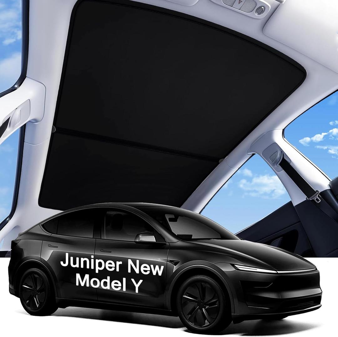LOWEEY 2026 Upgraded Tesla Model Y Juniper Sunshade Roof, UPF200+ Roof Sunshade with Storage Bag, No-Sag&No-Gaps Heat Insulation Foldable Roof Shade, Tesla Accessories for Juniper 2025-2026, Black