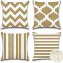 OTOSTAR Set of 4 Waterproof Throw Pillow Covers 16x16 Inch Farmhouse Geometric Square Pillow Cases for Couch Patio Furniture Balcony Garden Outdoor Decoration（Geometry70-Khaki）Pack of 2
