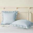 KKJIAF Ruffle Pillow Cases 26x26 Inches, Dusty Blue Square Ruffled Pillow Covers Set of 2, Microfiber Wrinkle Resistant Pillow Shams with Envelope Closure for Sofa Bed Living Room