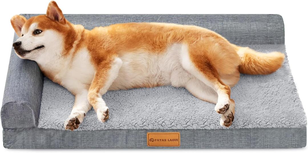Patas Lague Orthopedic Dog Bed for Medium Dogs, Waterproof L Shaped Medium Pet Sofa Beds with Removable Washable Cover, Soft Comfortable Pet Couch Mat with Nonskid Bottom, 30''X20'' Grey
