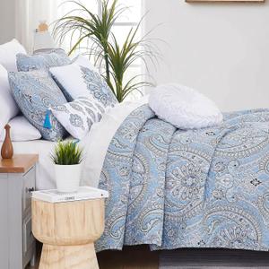 Southshore Fine Living, Inc. Oversized 6-Piece Quilt Queen Bedding Set Lightweight Fabric Soft with one Quilt Bedspread, Two Matching Shams and Three Throw Pillows, Full/Queen, Pure Melody Aqua
