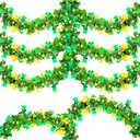 50 FT St Patricks Day Tinsel Garland Gold Green Shamrock Hat Garland Decorations, Shiny Metallic Hanging St. Patrick's Day Decors for Home Indoor Outdoor Party Supplies